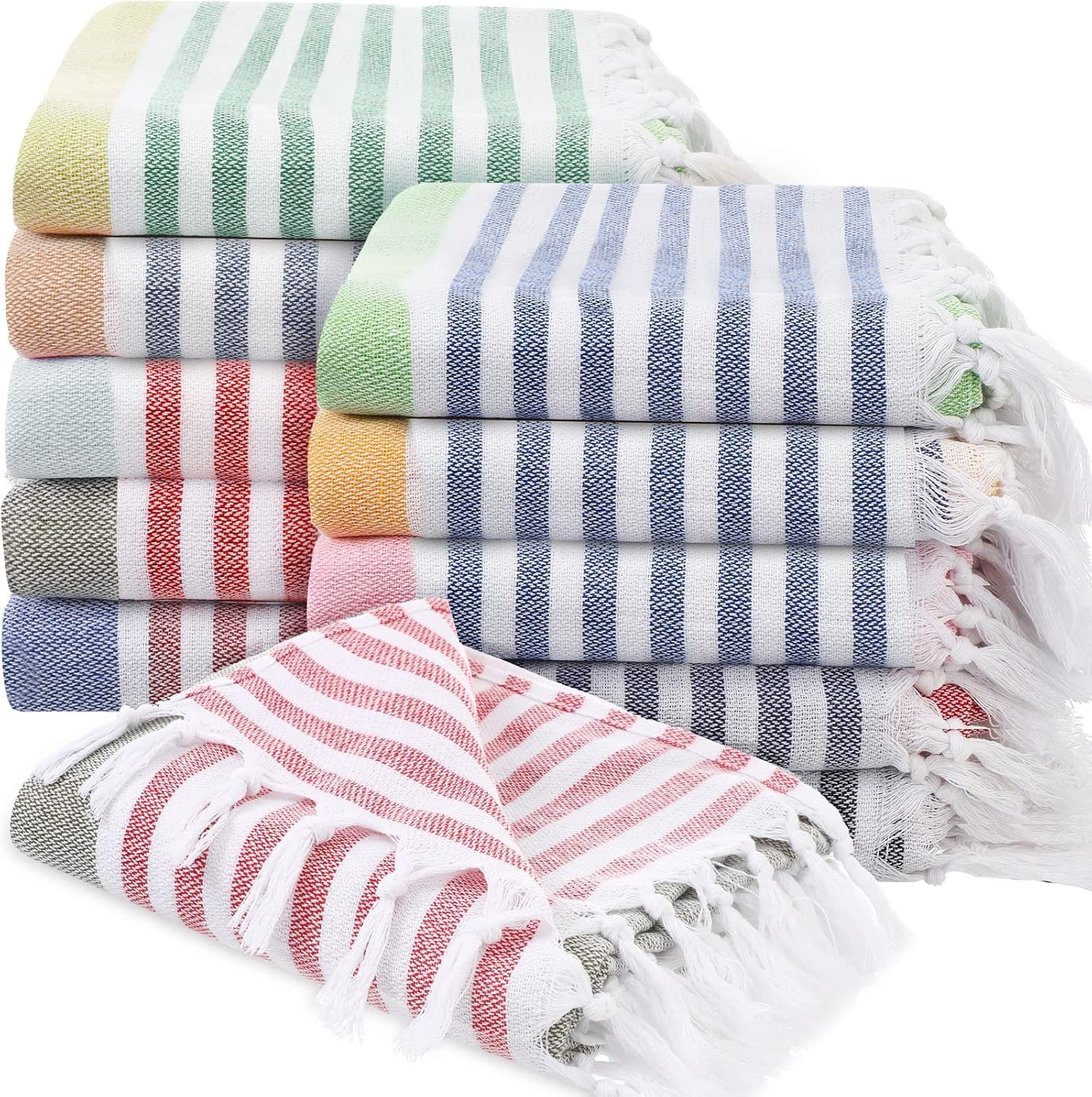 10 Pcs Turkish Beach Towels Bulk Cotton Quick Dry 71 x 40 Inch Lightweight Sand