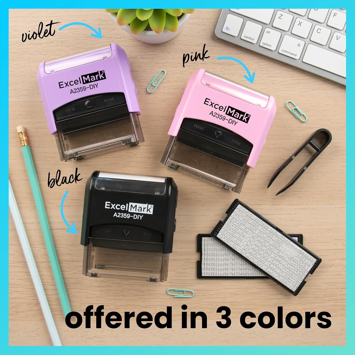 Complete DIY Custom Self-Inking Rubber Stamp Kit with Extra Letters & Tweezers