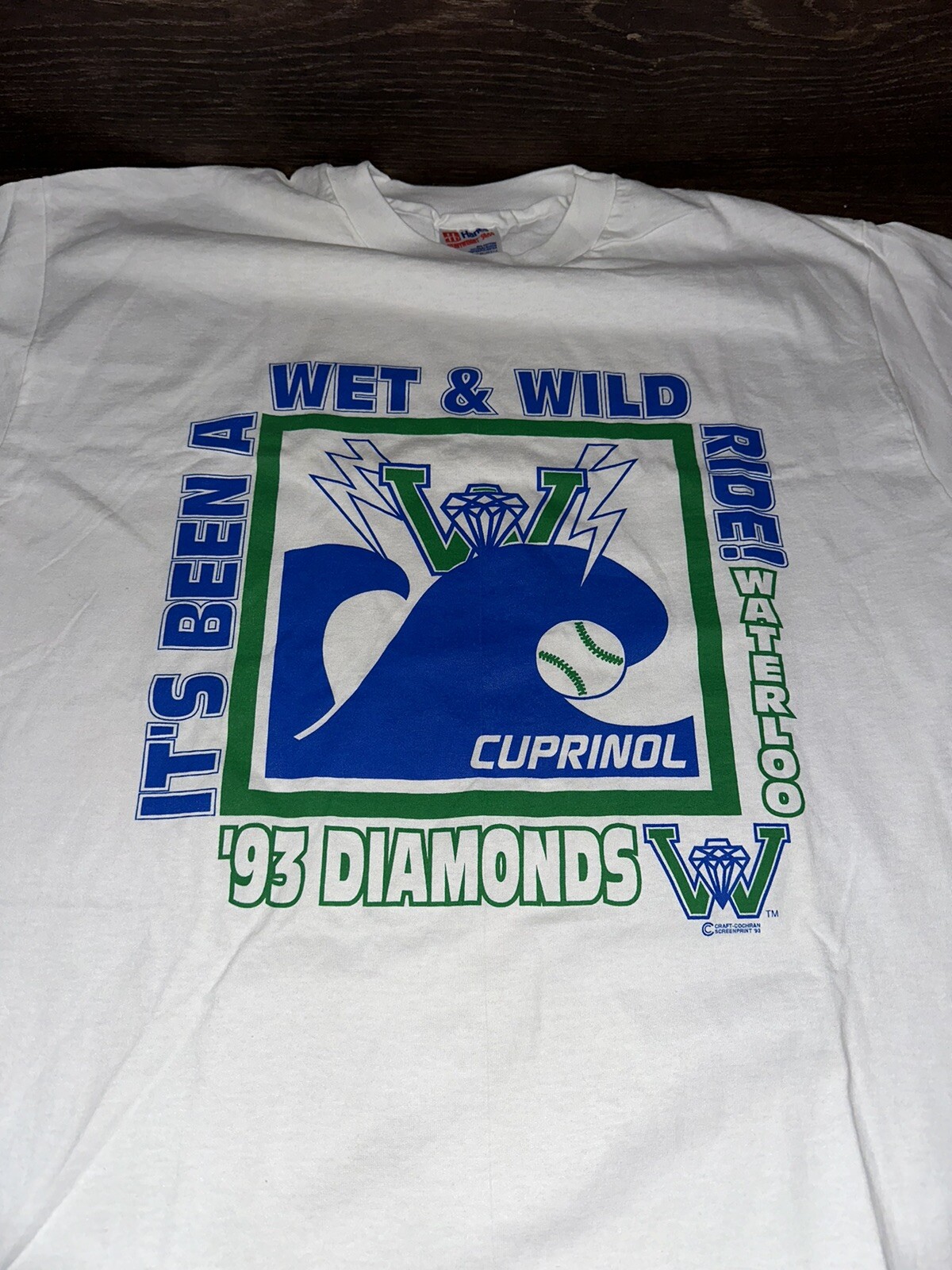 VTG 1993 Waterloo Diamonds T-Shirt Men's XL White Single Stitch Hanes 50/50 USA