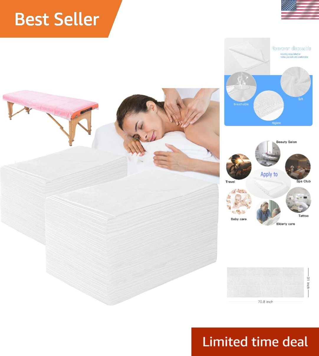 100 PCS Disposable Massage Table Sheets - Breathable Non-Woven 31" x 70"