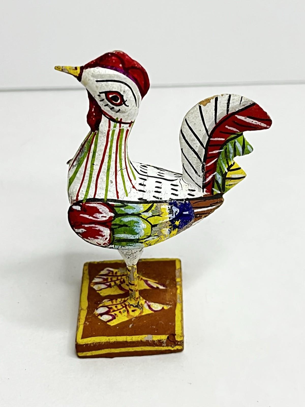 1965 Made In India Vintage Hand Carved Small Wooden Rooster  Figure