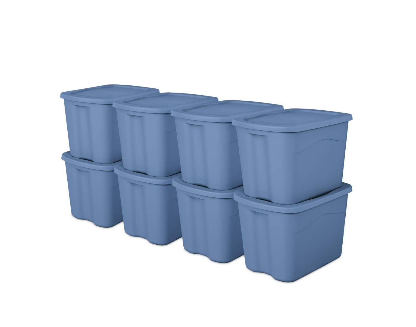 Sterilite Large Storage Bin, 18 Gal Durable Plastic Storage Tote, Blue, 8 Pack