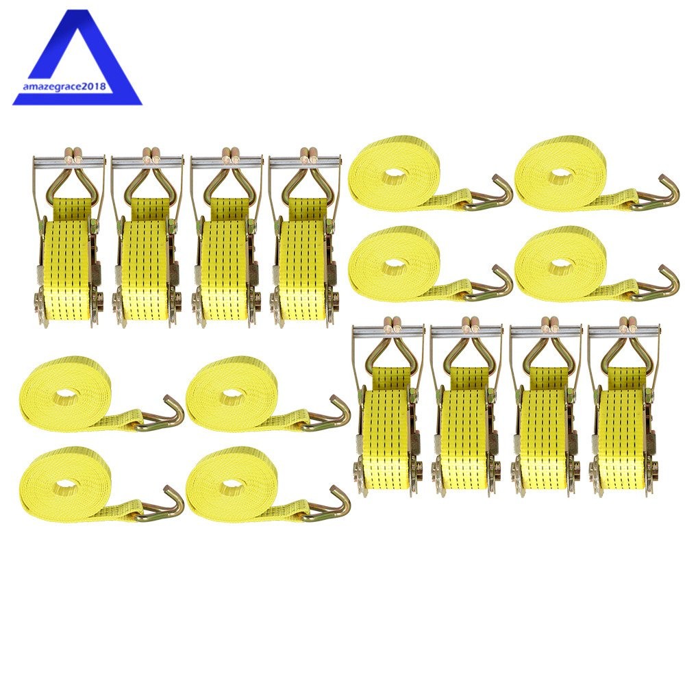 2" × 15' 8 PCS Ratchet Straps W/J Hook 5000 Lb Heavy Duty Tie Downs new