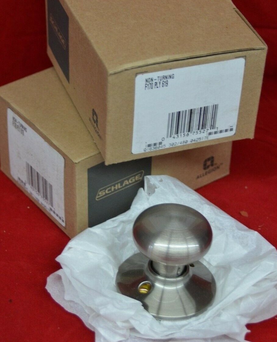 Schlage  DUMMY Door Knob Plymouth Satin Nickel F170 PLY 619 PAIR NOS Non Turning