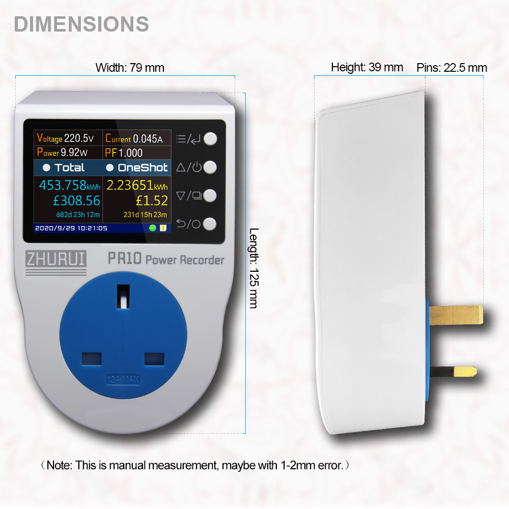 UK Plug 13A Power Meter Watt Energy Monitor Socket Electricity KWH PR10-F