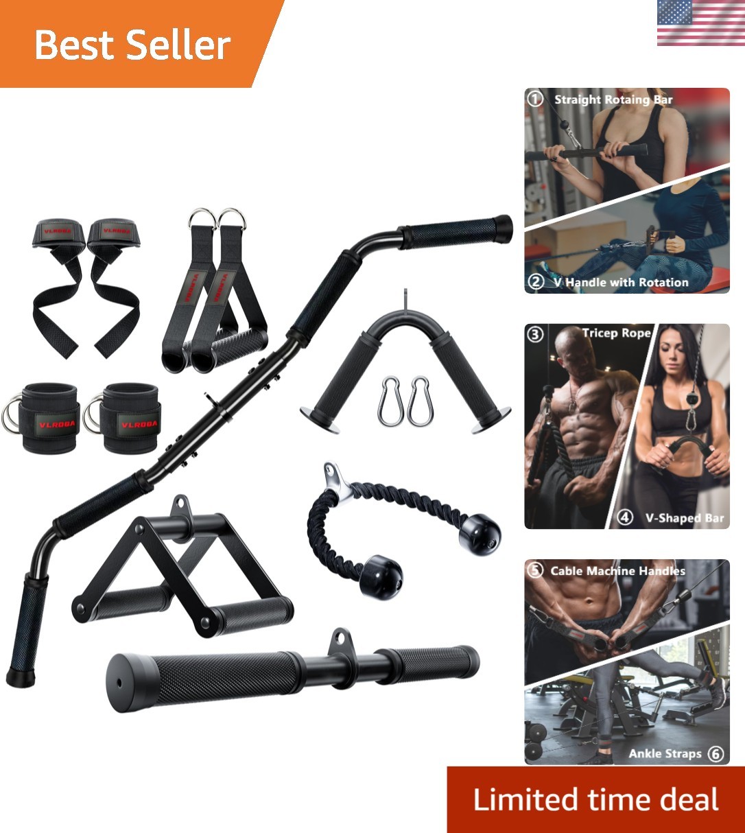 Heavy-Duty Cable Machine Accessory Set - Ideal for Strength Training & Fitness