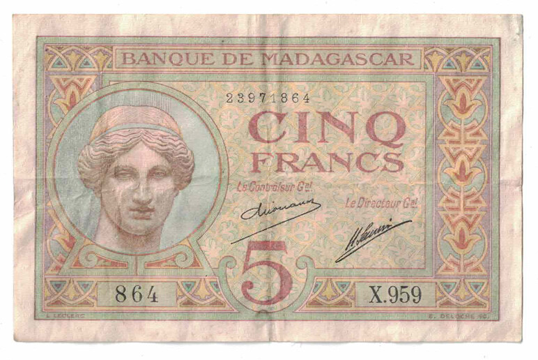Madagascar - ND (ca. 1937) 5 Francs Banknote (P-35)