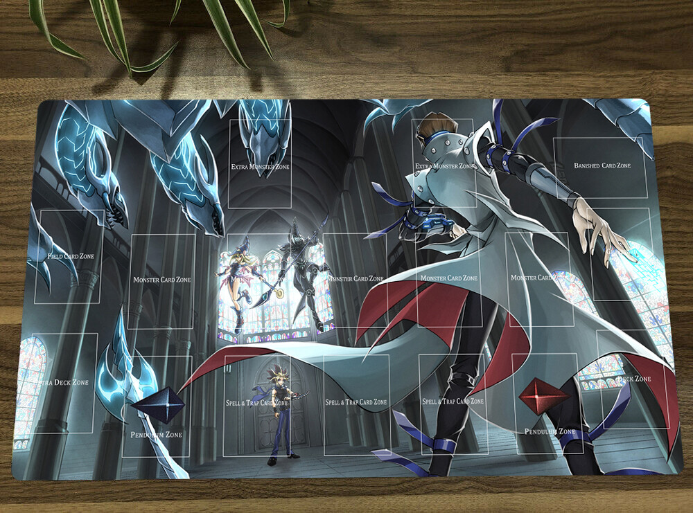 YGO Dark Magician vs. Blue-Eyes White Dragon Playmat CCG TCG Card Game Mat