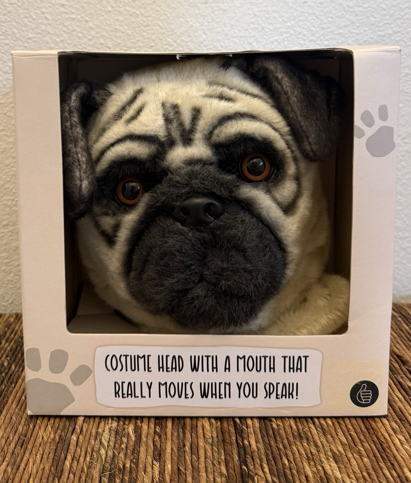 Realistic Pug Mask Full Head Adult Dog Costume Articulated Jaw Cosplay Halloween