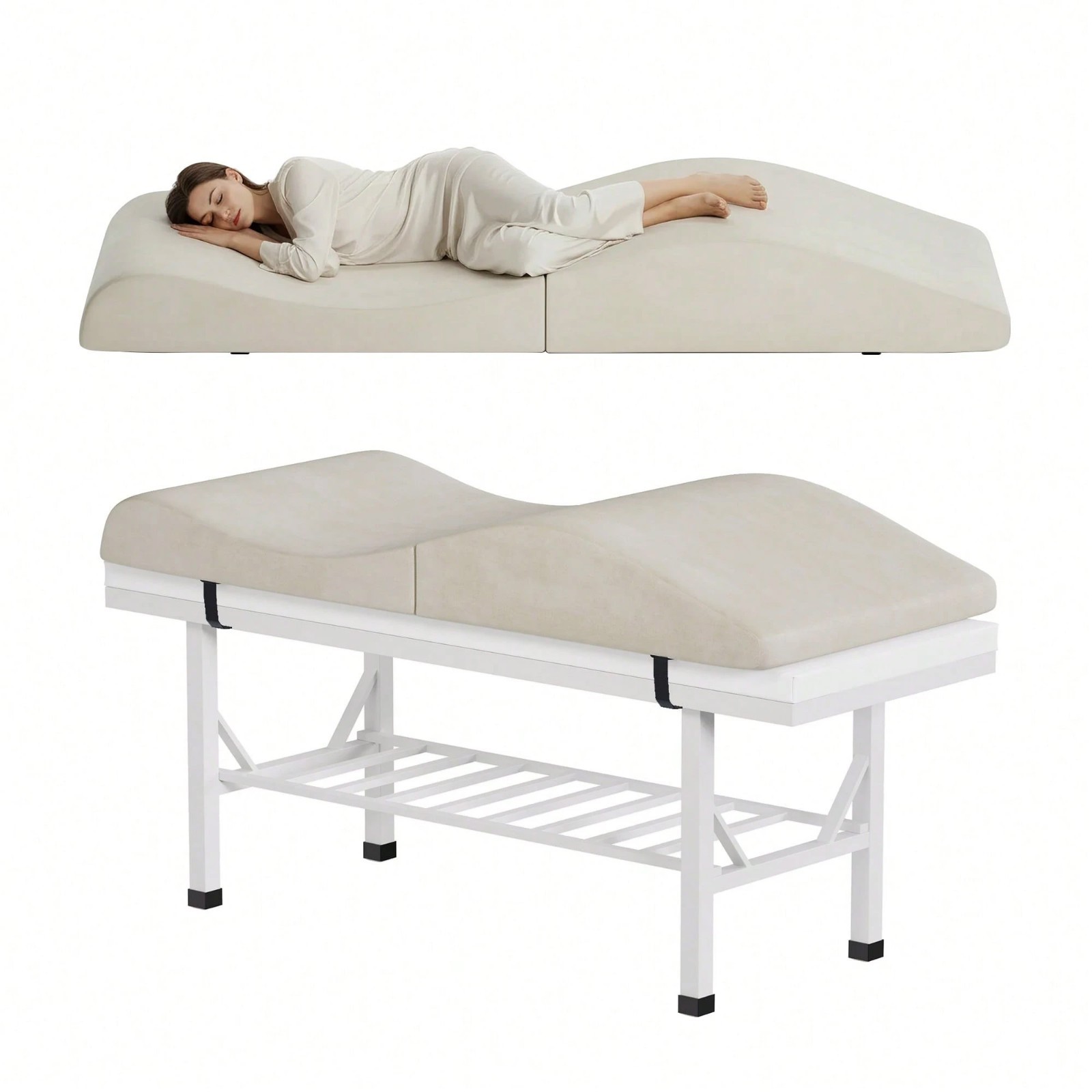 Foldable Lash Bed Topper Foam Cushion Massage Table Spa Pad Beige