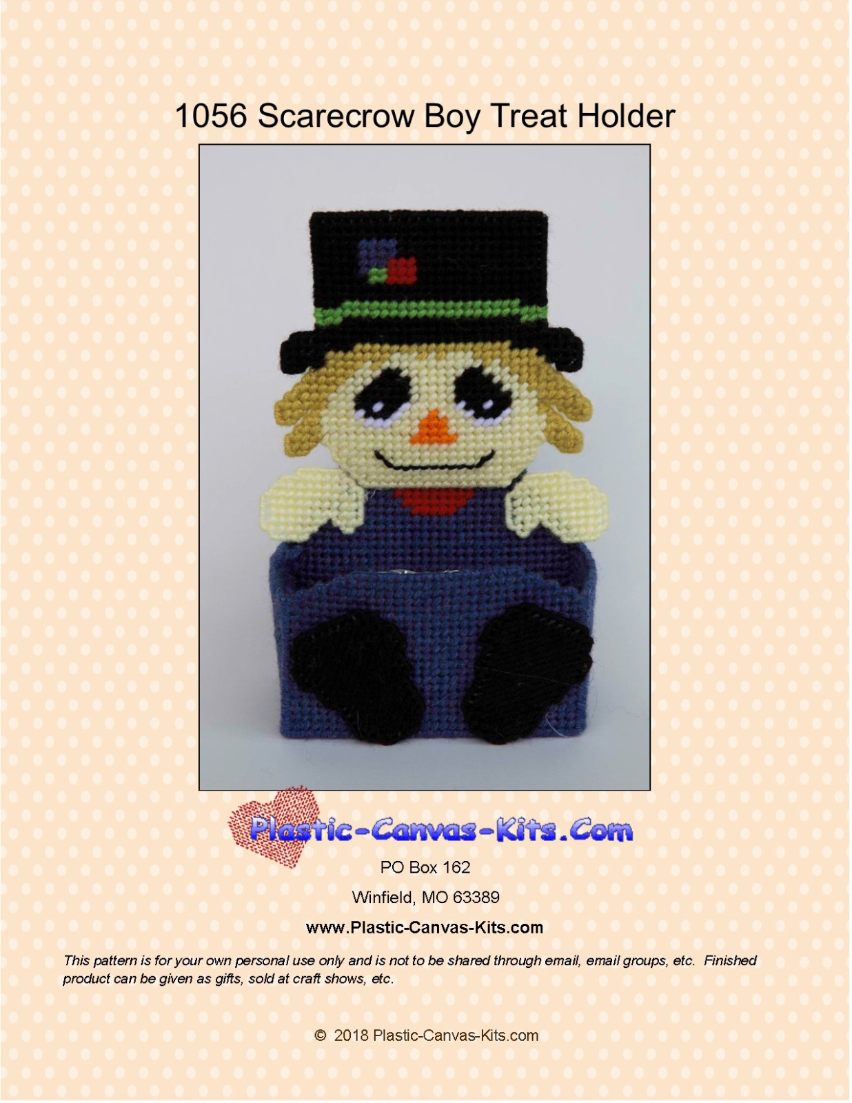 Scarecrow Treat Holder- Plastic Canvas Pattern or Kit