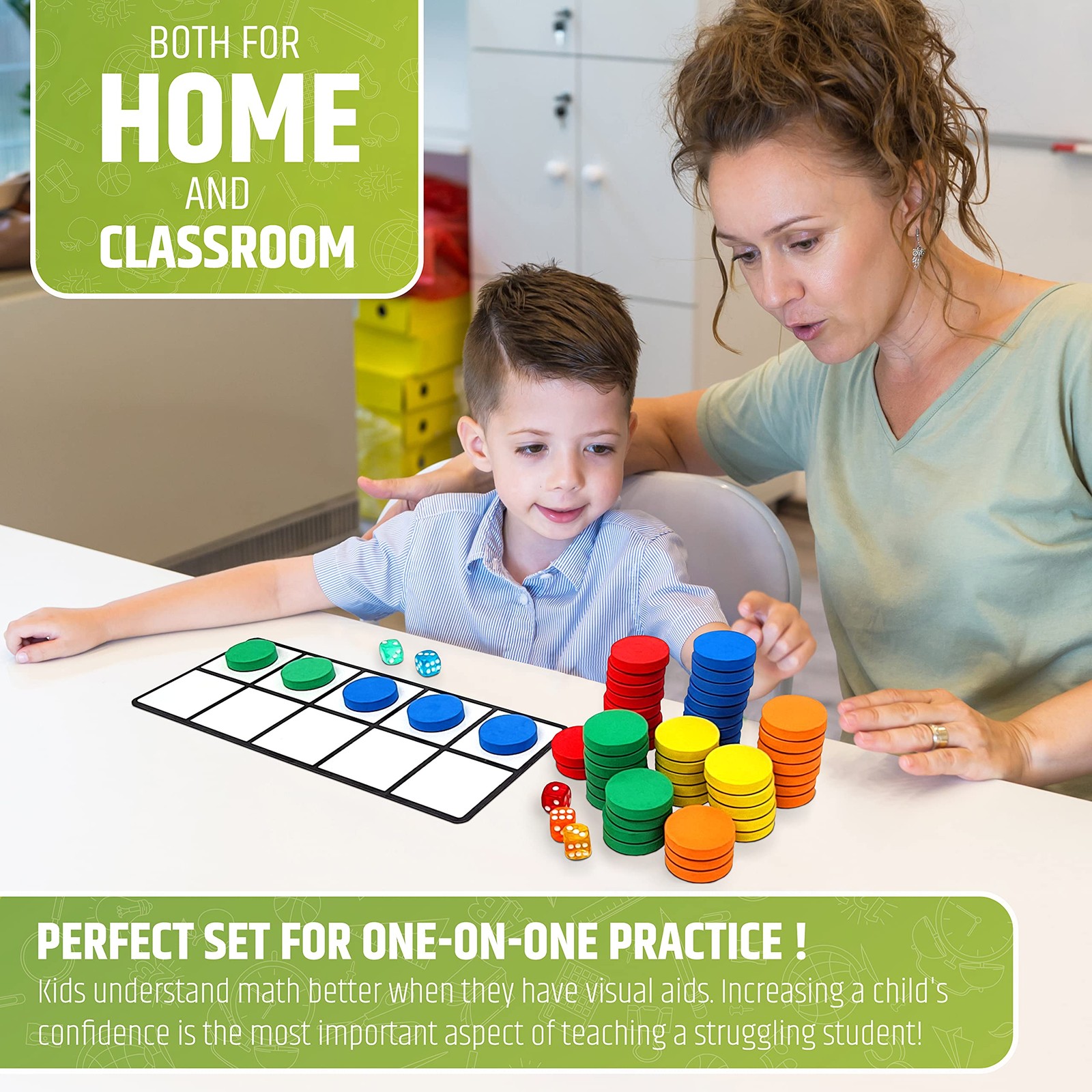 Magnetic Ten Frame Set: 4 Durable Ten-Frames + 50 Colorful Counters + 50 Math...