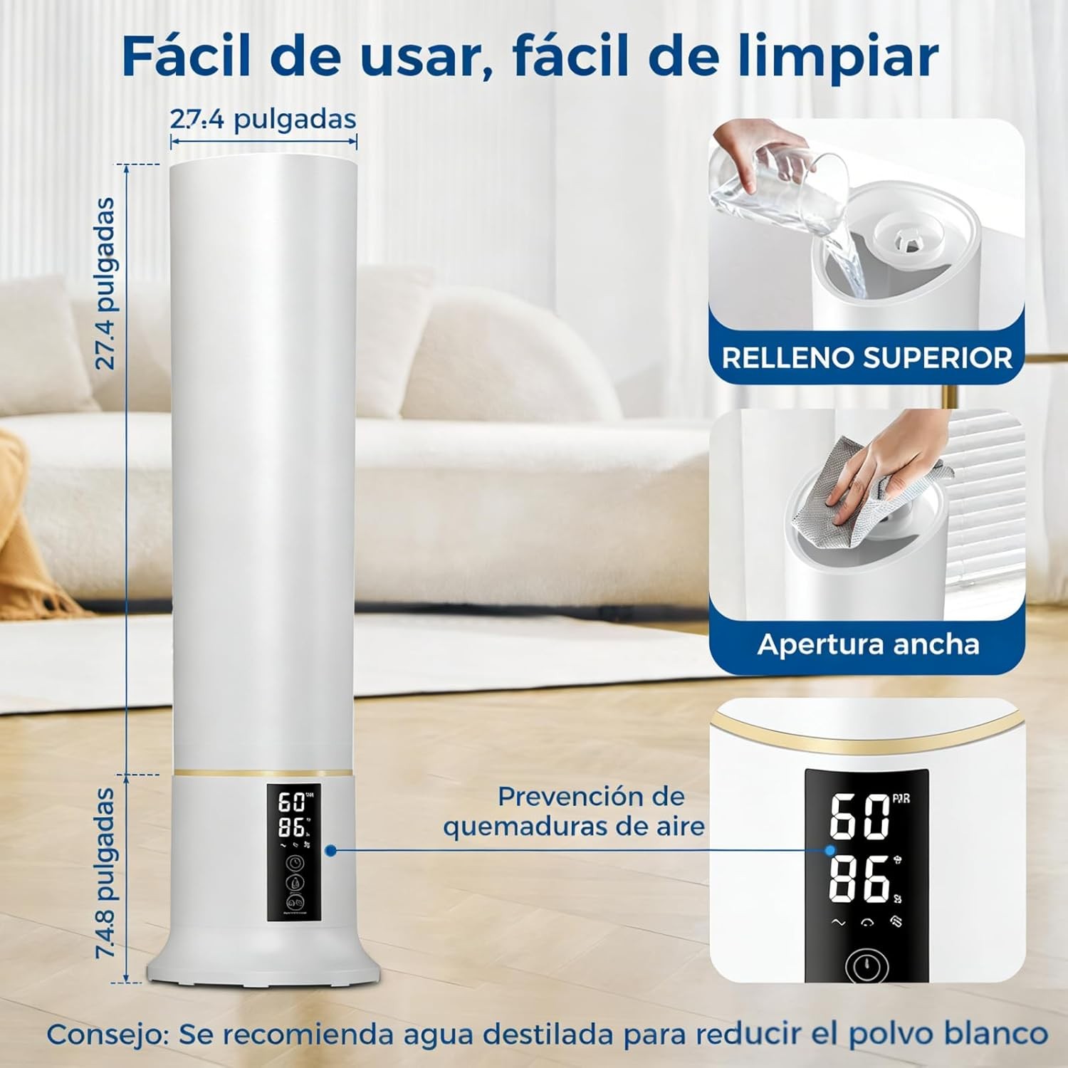 2.4gal/9L Humidifiers for Bedroom 24dB Quiet Humidifier W/ Remote Control