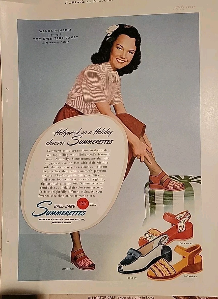 1948 Ball Band Summerettes Shoes Wanda Hendrix my own true love Vintage ad