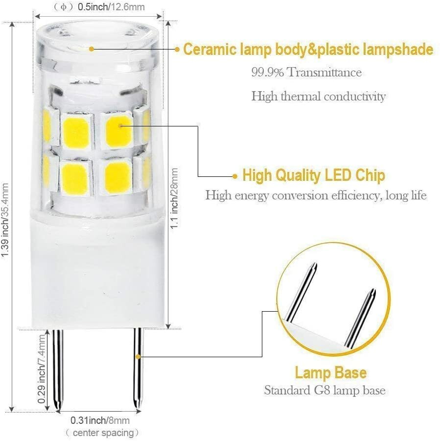 G8 Base Halogen LED Replacement Bulb for Under-Cabinet Accent Desk Lamp Lighting