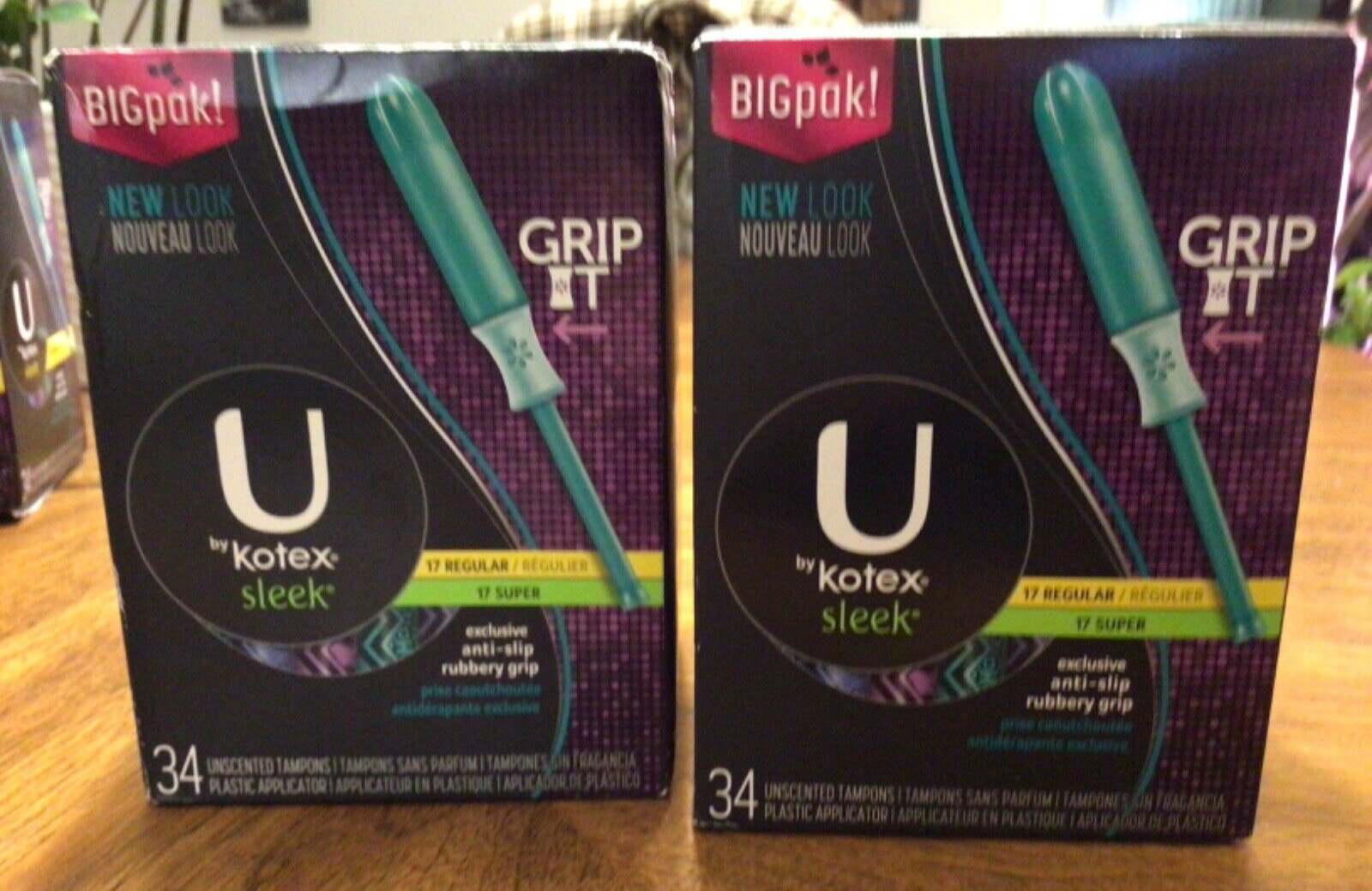 *2 pack* U by Kotex Sleek Unscented Tampons REGULAR 17 ct/SUPER 17ct/68 TOTAL