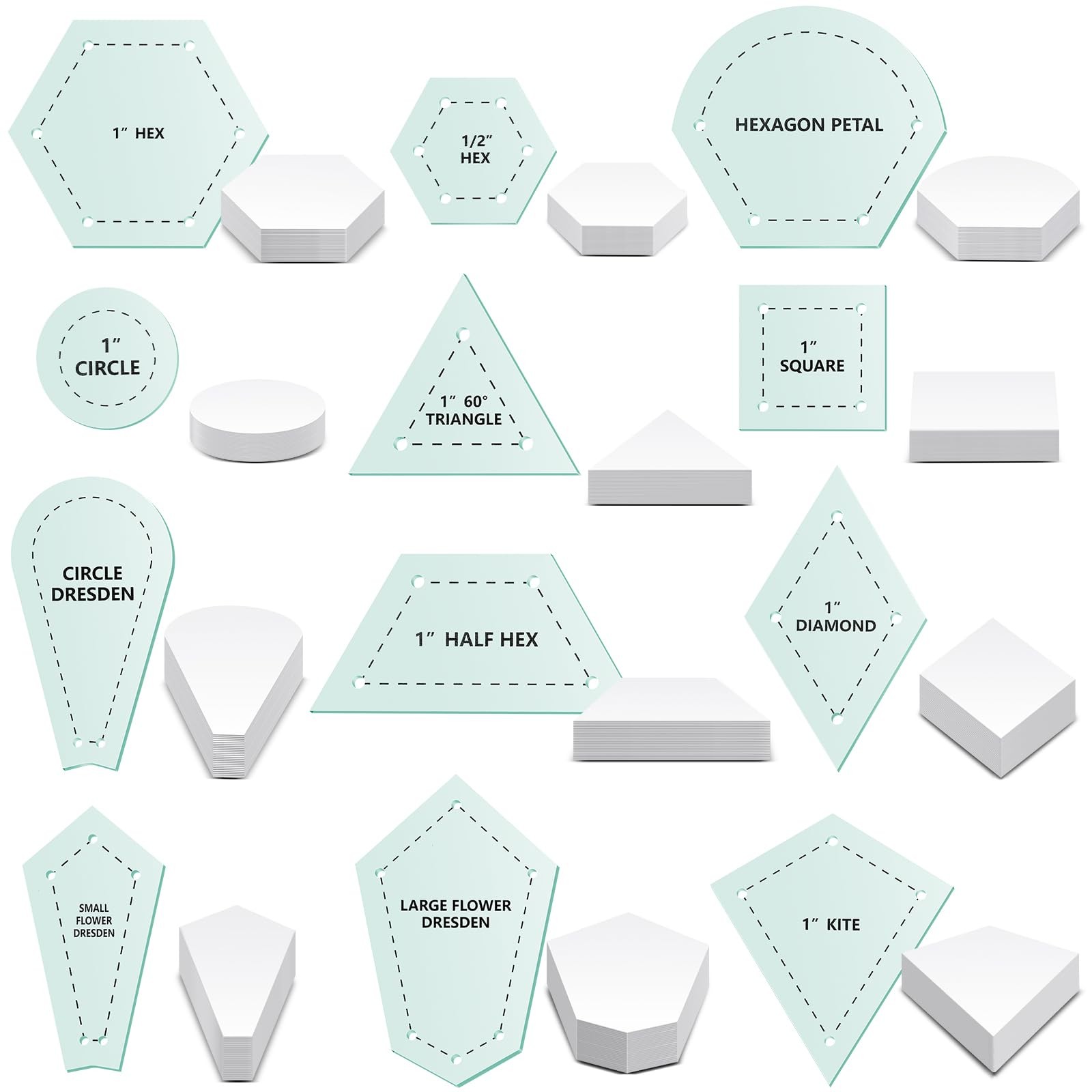 612 Pcs Patchwork Paper EPP English Piecing Supplies 12 Shapes Acrylic Templa...