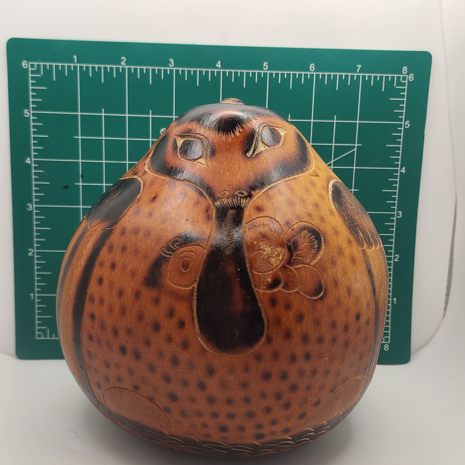 Peruvian Folkart Gourd Handmade Musical Shaker LG Bird Kingfisher 7.5IN W