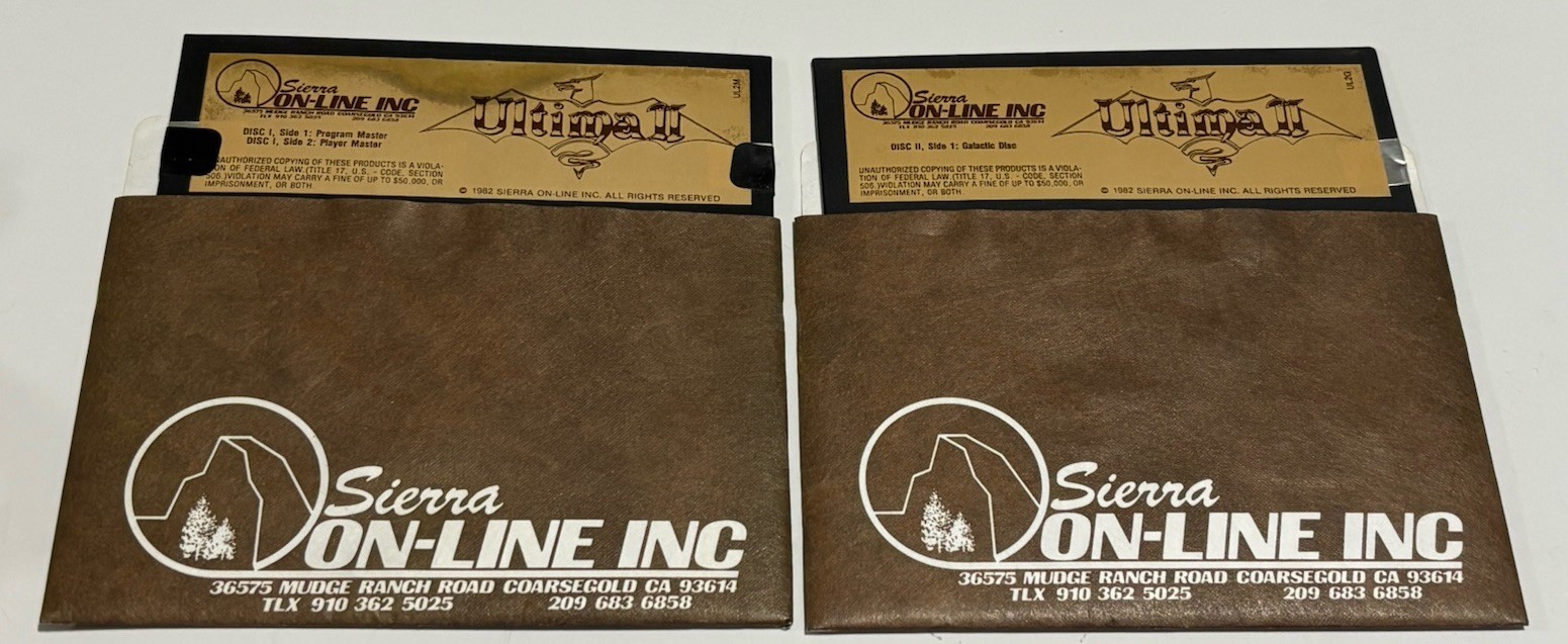 Vintage 1982 Ultima II Sierra On-line 2 disk Apple II 5.25”, Untested