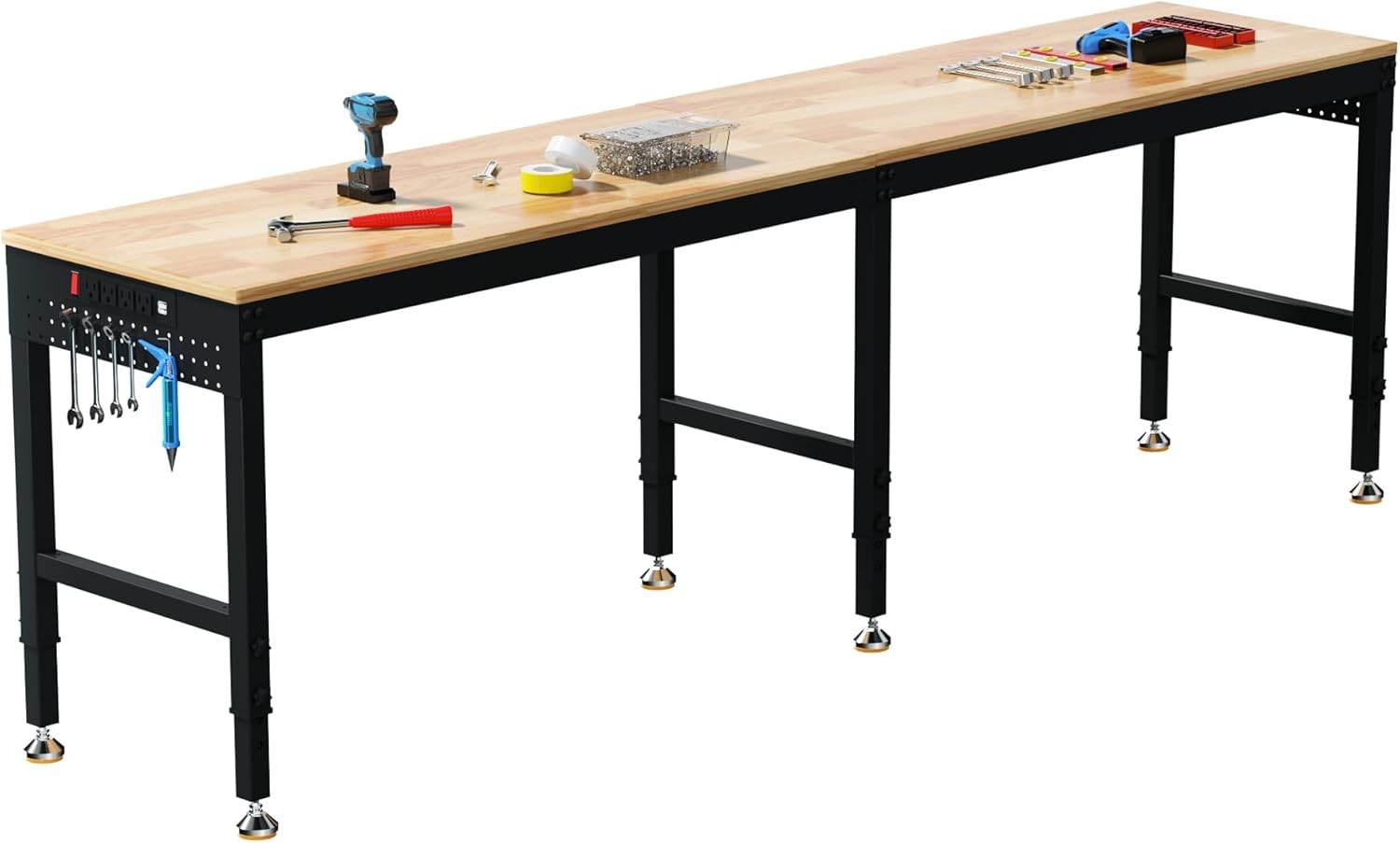 96" Adjustable Workbench, 5000 LBS Heavy Duty Work Table with Power Outlets &