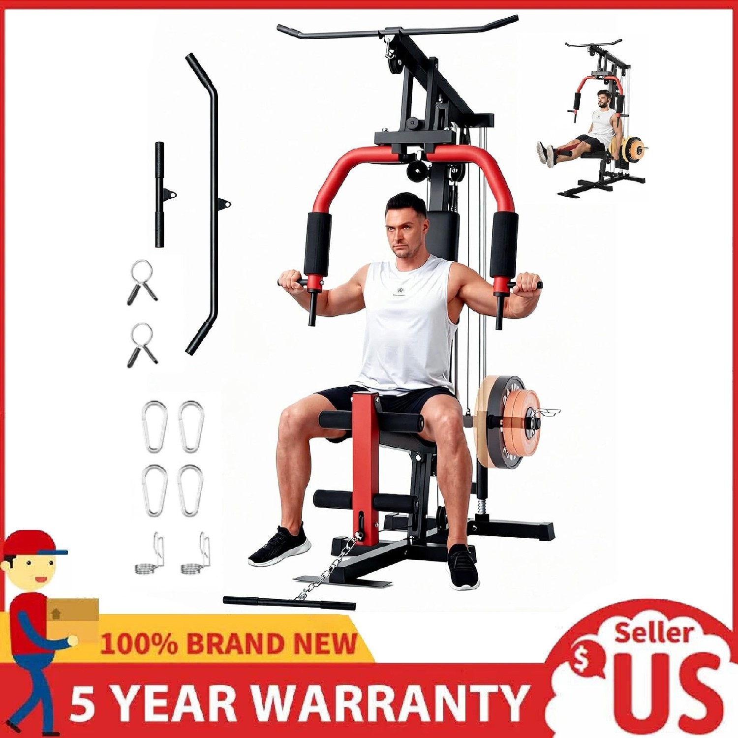 Home Gym Machine, Full Body Workout Station Home Gym Equipment with LAT Pulldown