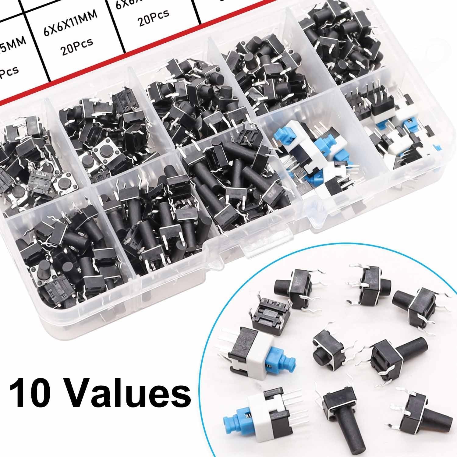 TWTADE 202PCS Micro Momentary Tactile Push Button Switch Assortment Kit 10 Va...