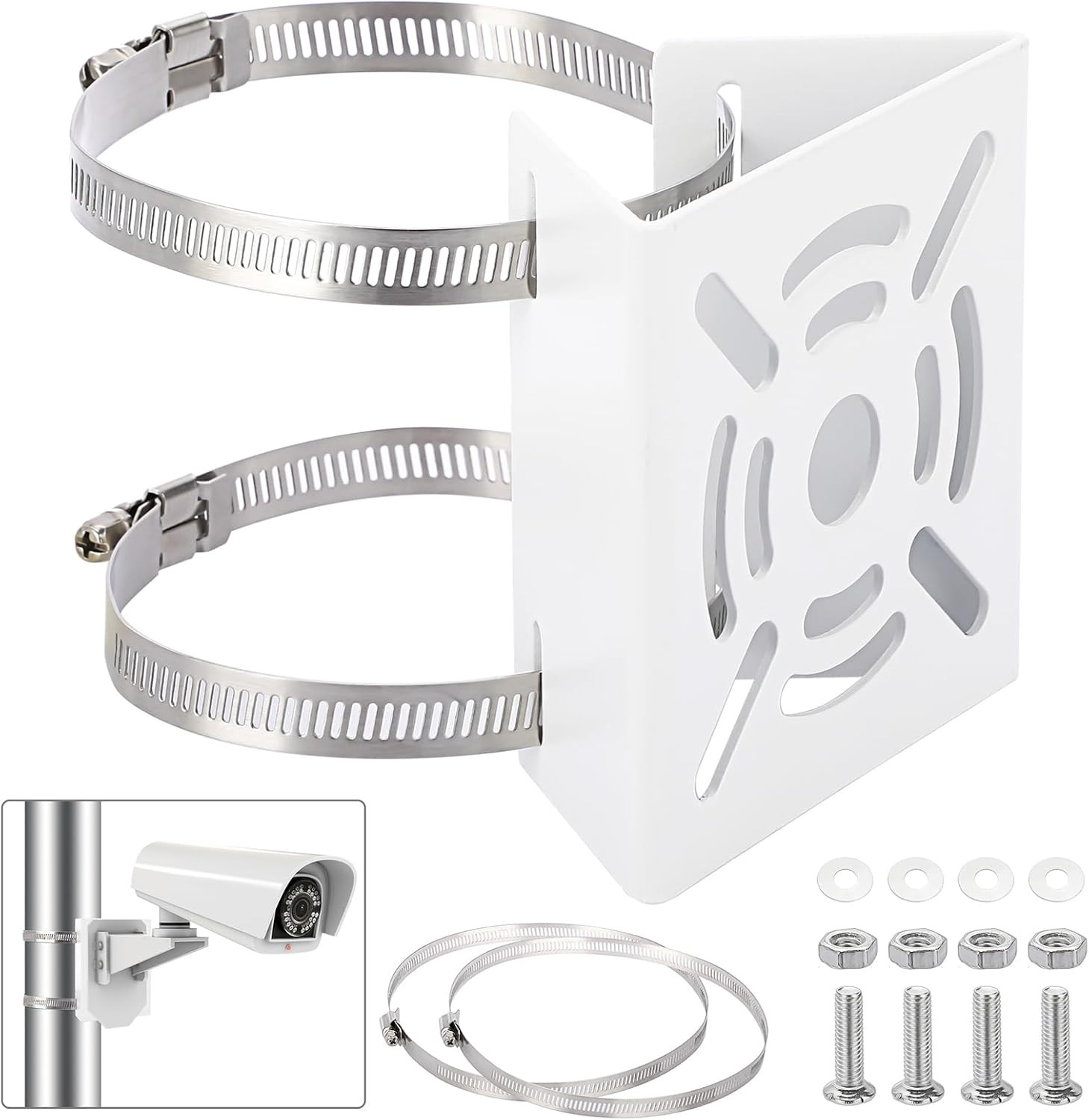 Camera Pole Mount Bracket-Stainless Steel Pole Mount Adapter Bracket with Loops,