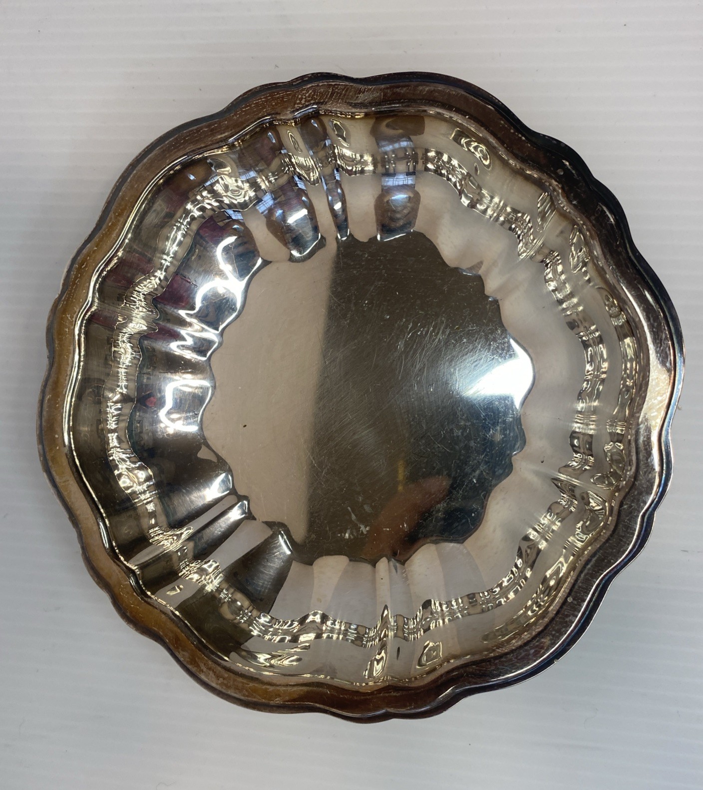 WM Rogers Silverplate Bowl Trinket Dish CHIPPENDALE  EP Brass 5.5in #4907