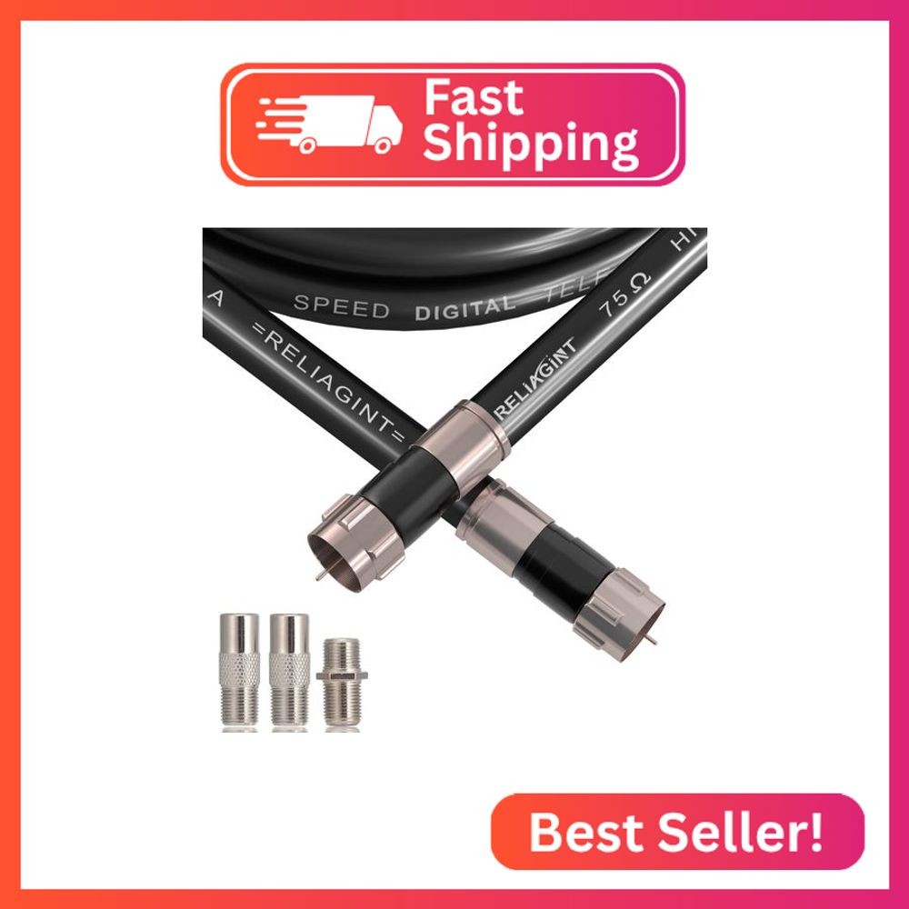 RELIAGINT 10ft RG6 Coaxial Cable Black, 75 Ohm Coax Cable with F Connector & F81