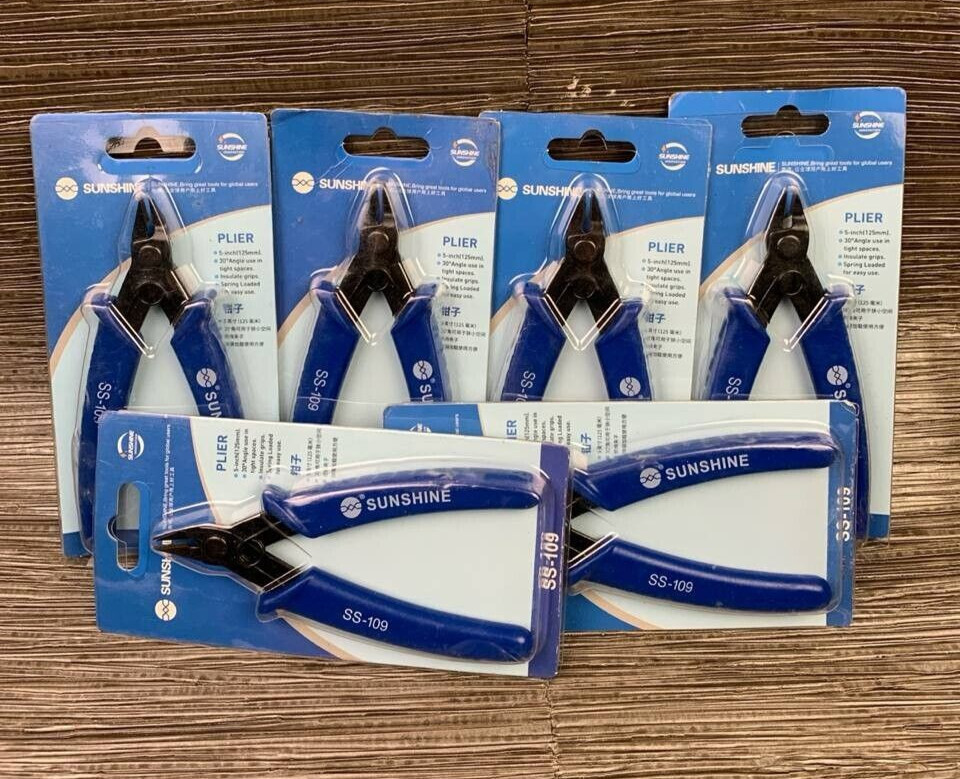 Lot of 6 Sunshine SS-109 Pliers 5" 30 Degree Insulated Grips Spring Loaded