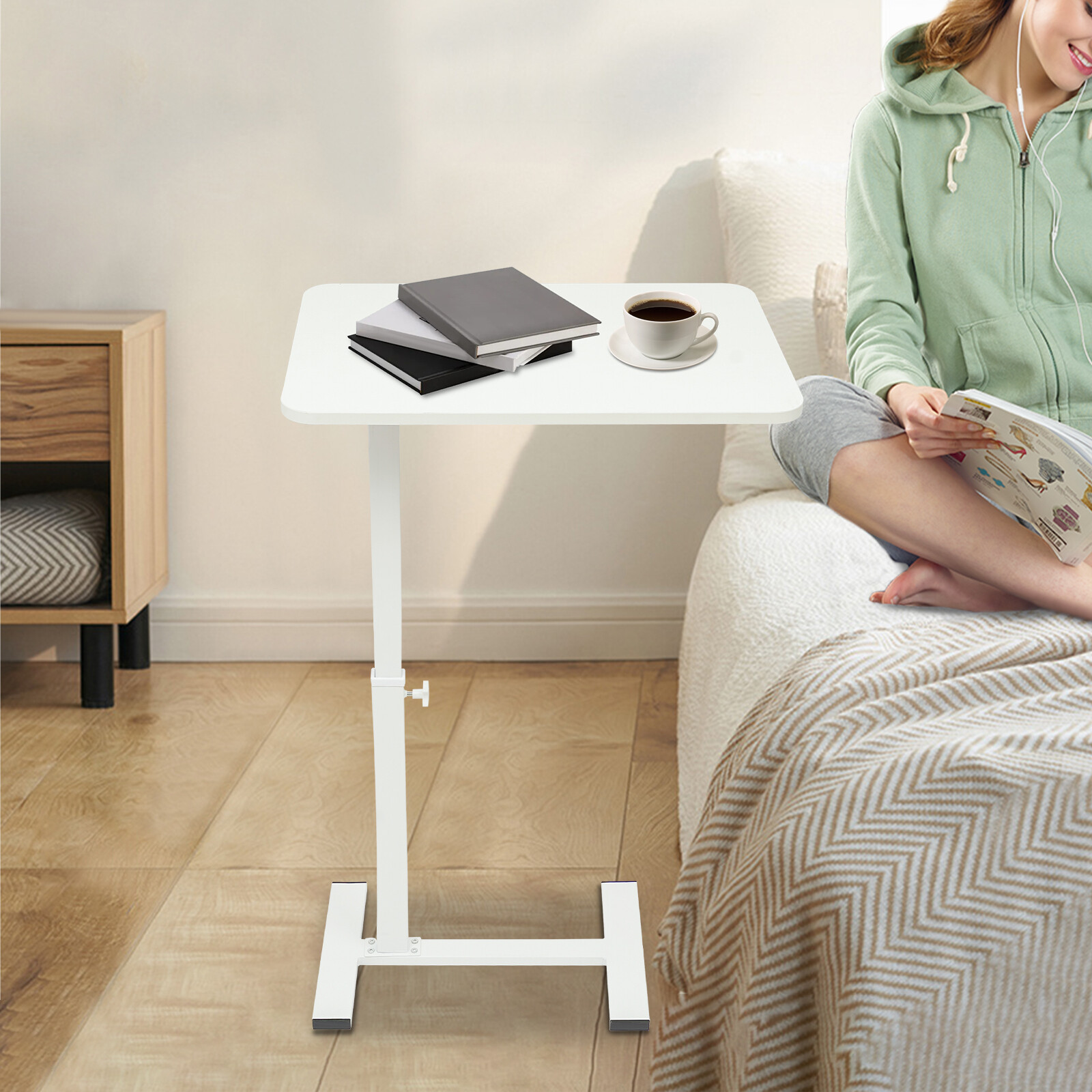 Bedside Table Adjustable Hospital & Home Use Bed Table Rolling Laptop Table