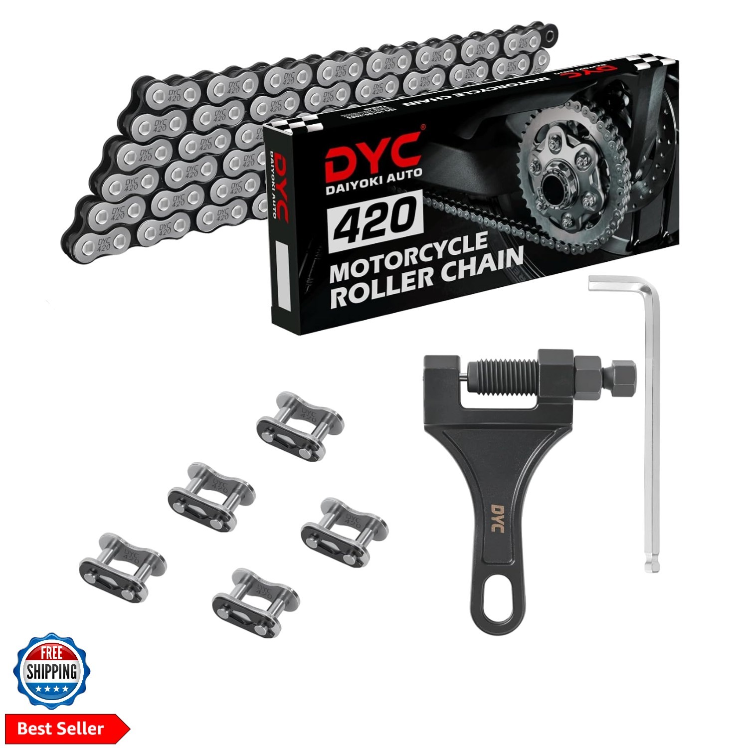 DYC 420 Chain 132 Links with 5 Master Links and Chain Breaker Tool | Cut to f...