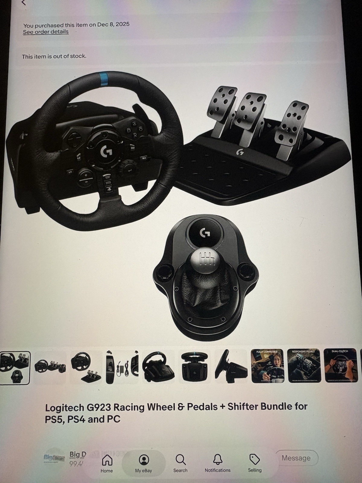 Logitech G923 Racing Wheel, Pedals & Shifter Bundle for PS5/PS4/PC