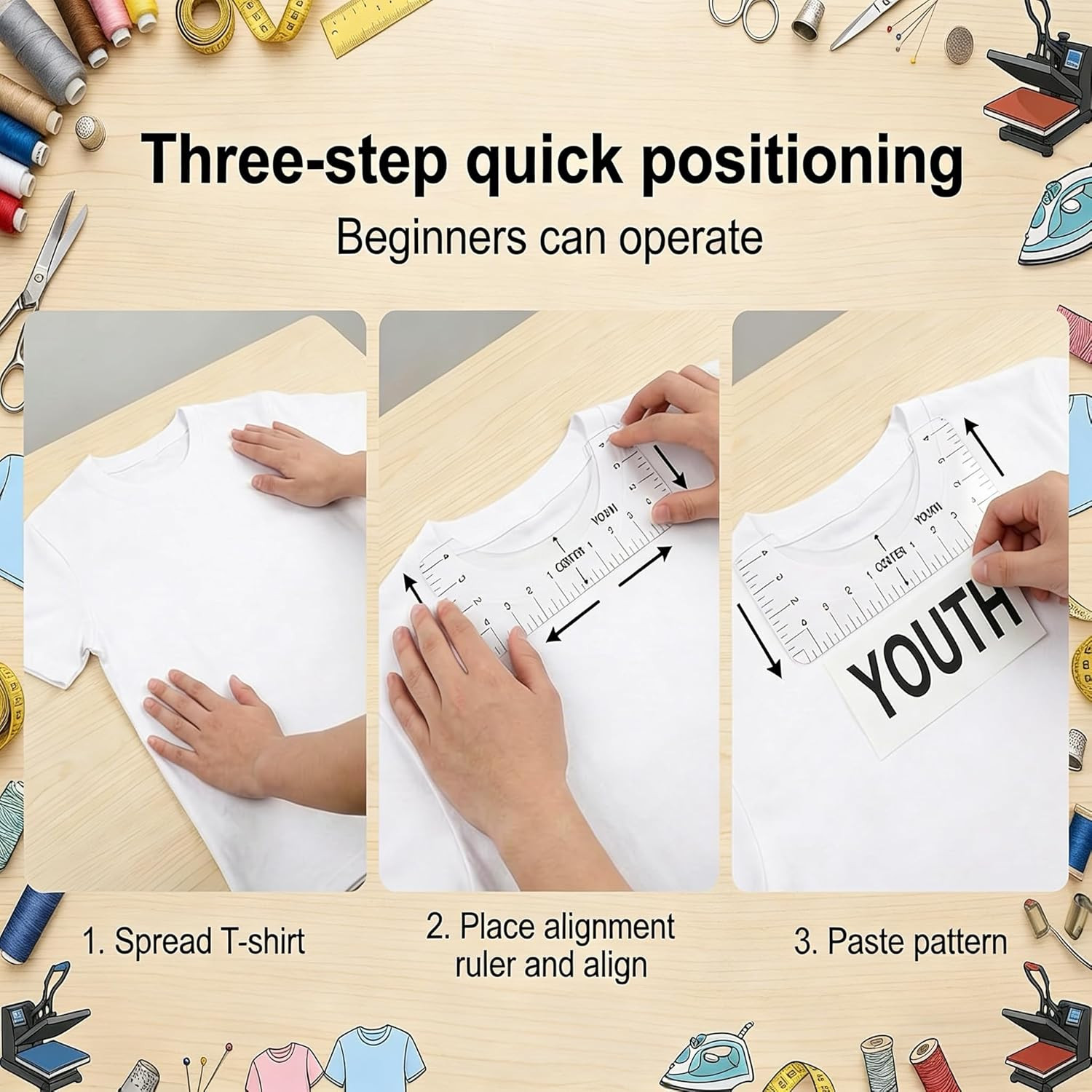 5-Piecet-Shirt Alignment Tool Set, PVC Placement Ruler Guide for Heat Transfer V