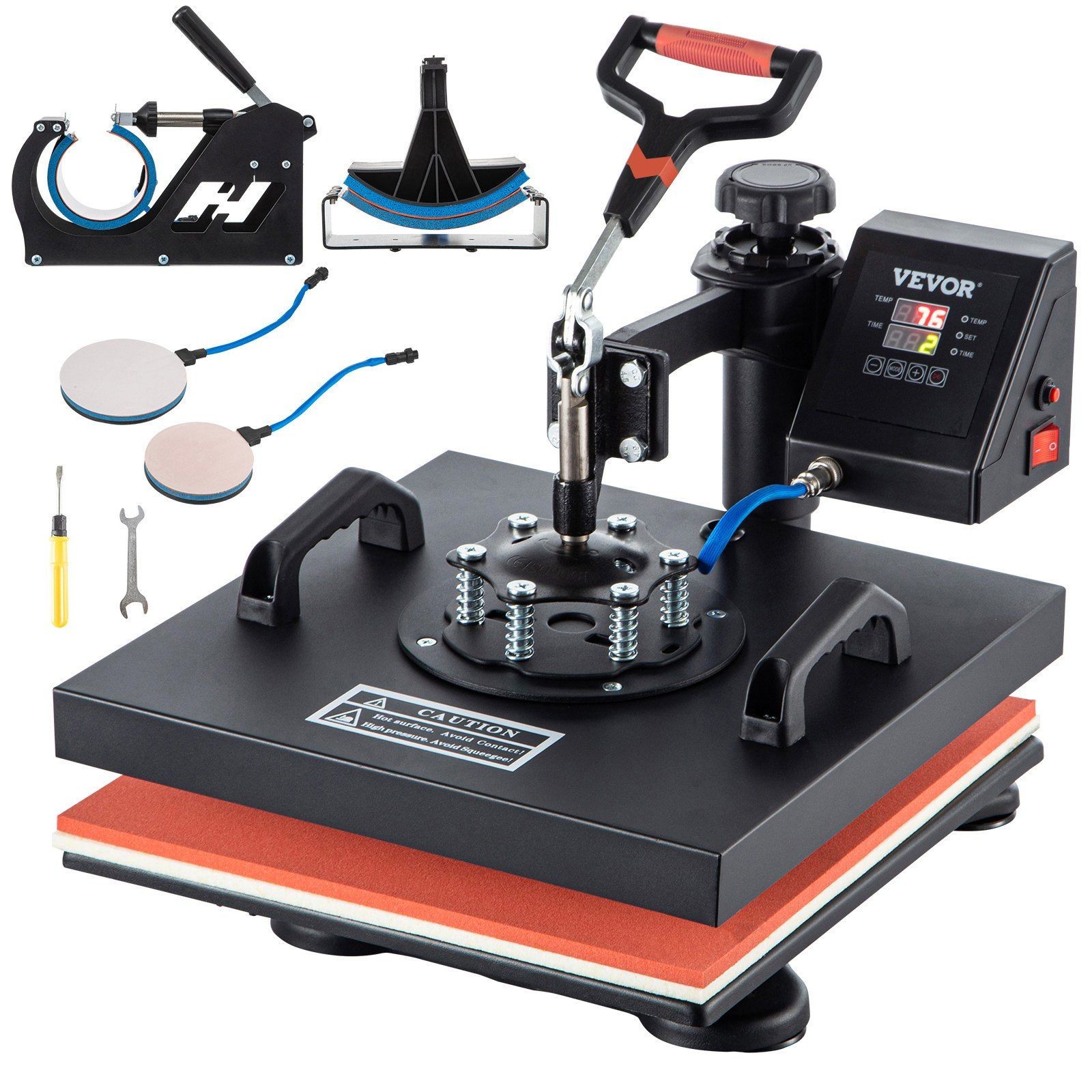 15x15in 5-in-1 digital clamshell heat press & mug plate for sublimation