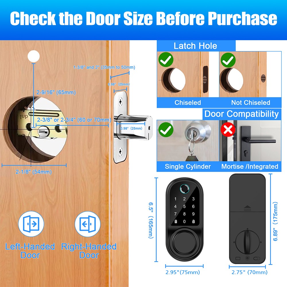 Cerradura De Huella Dactilar Inteligente Para Puerta Principal Exterior Interior