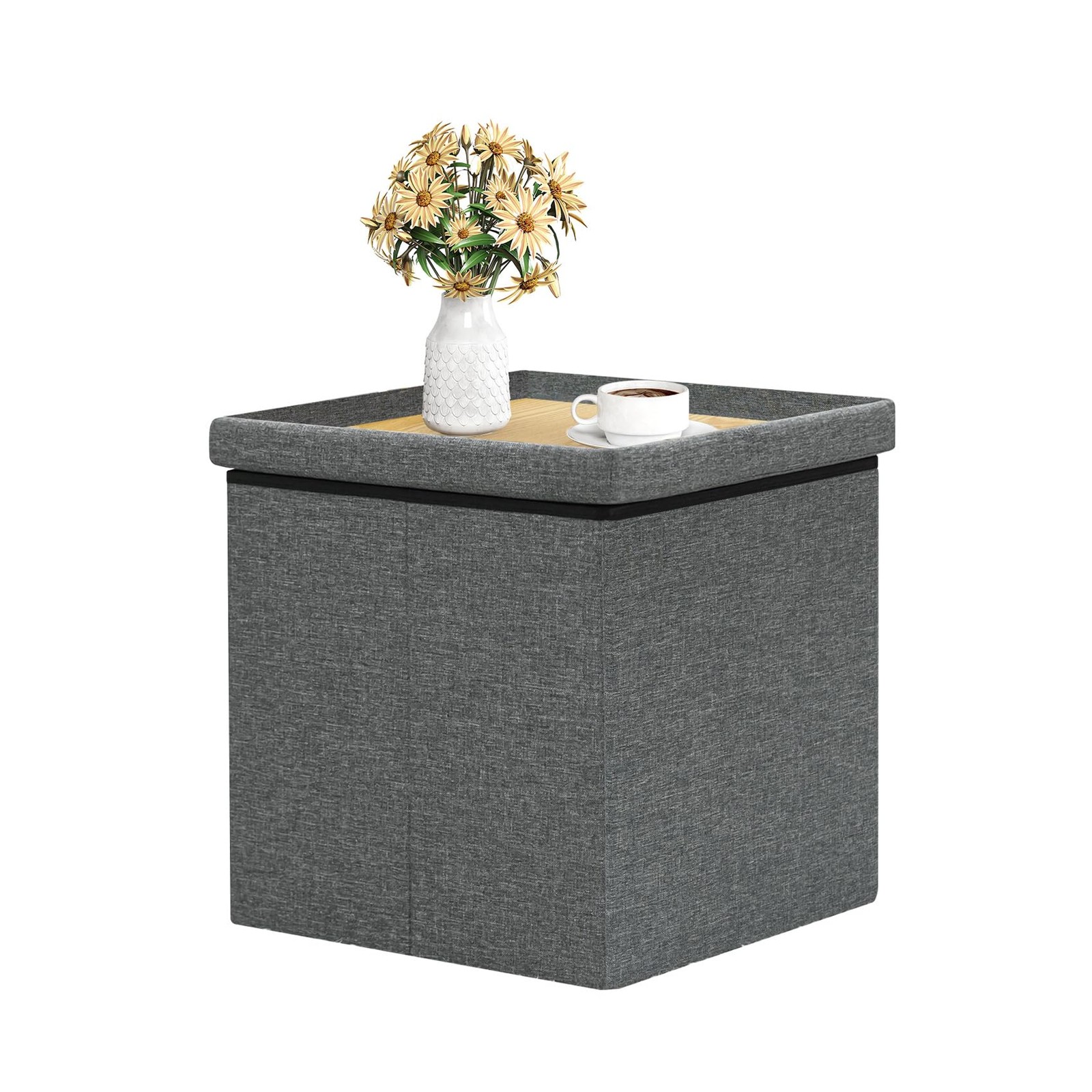 Storage Ottoman with Tray, Small Ottomans Cube Folding Coffee Table Foot Stoo...