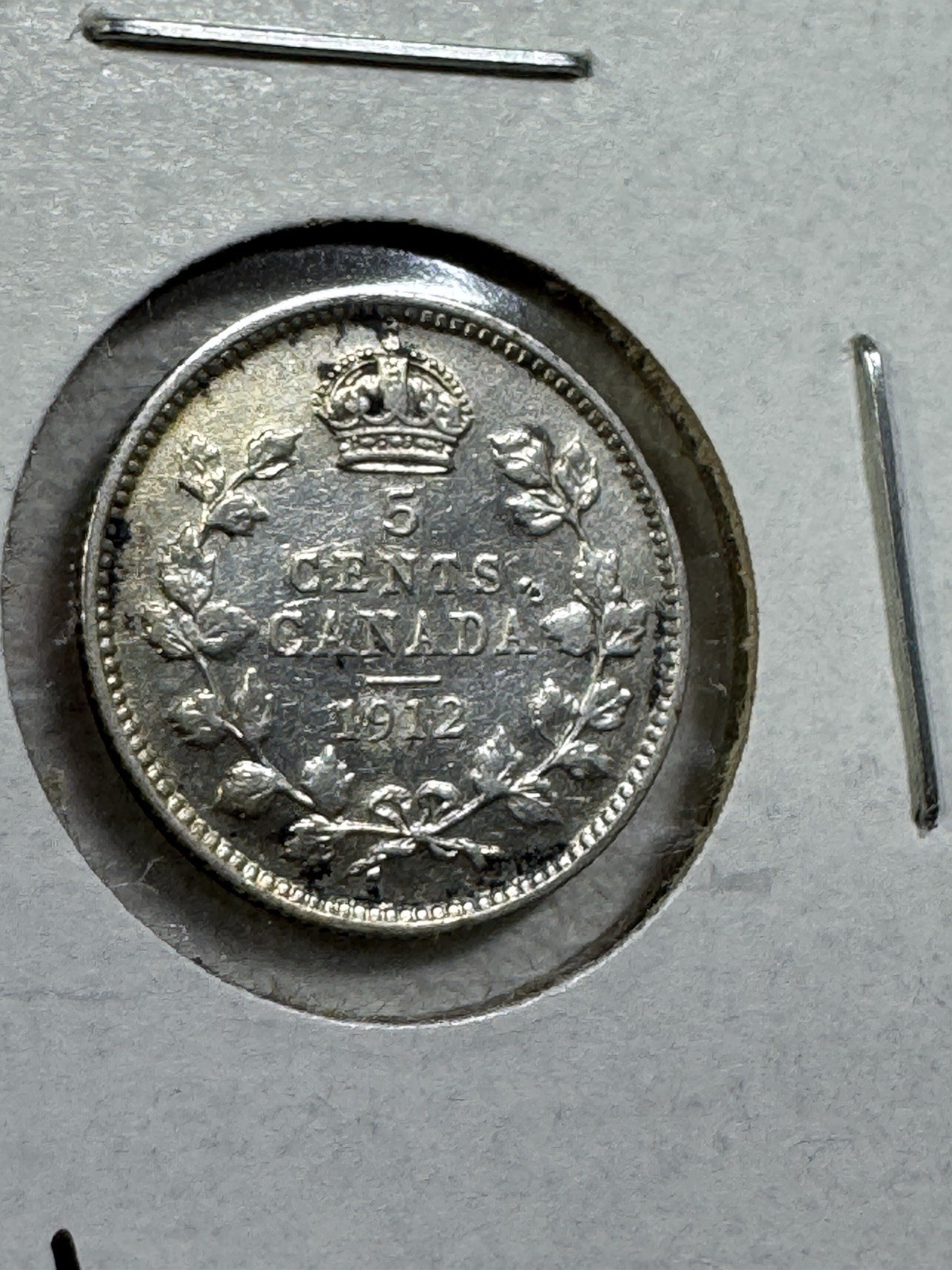 1912 Canada 5 Cents Small Silver Coin Cleaned