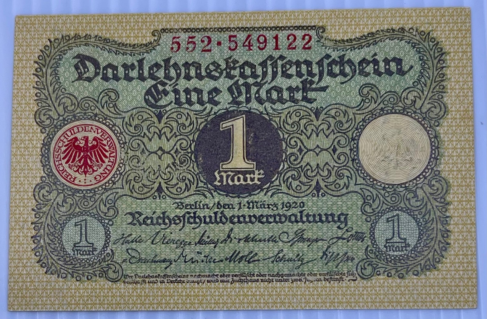 Germany 1920 1 Mark P-58 Used World Banknote Currency From Lot