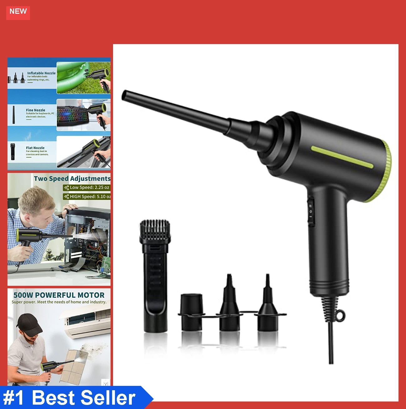 Compressed Air Duster 500W 40000RPM Handheld Electric Blower Cored Keyboard