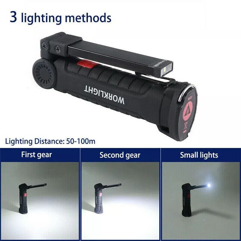 2x LED COB Red White Work Light USB Rechargeable Flashlight Magnetic Base Small