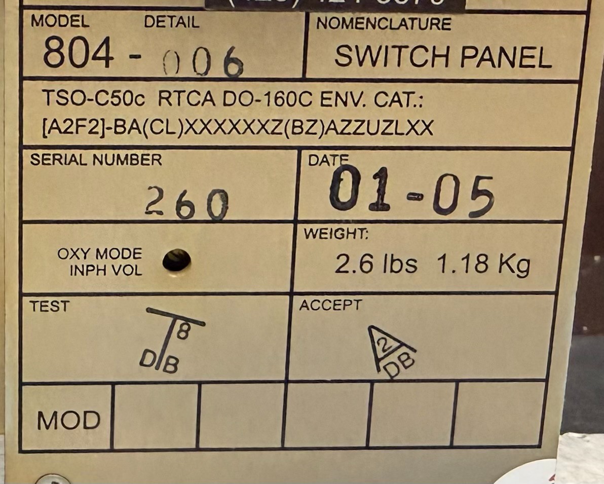 Switch Panel 804-006 Removed Working