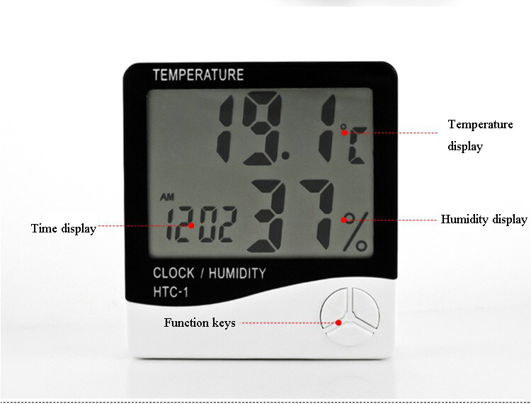 TechTongda Indoor Digital LCD Temperature Humidity Meter Clock Multi-function