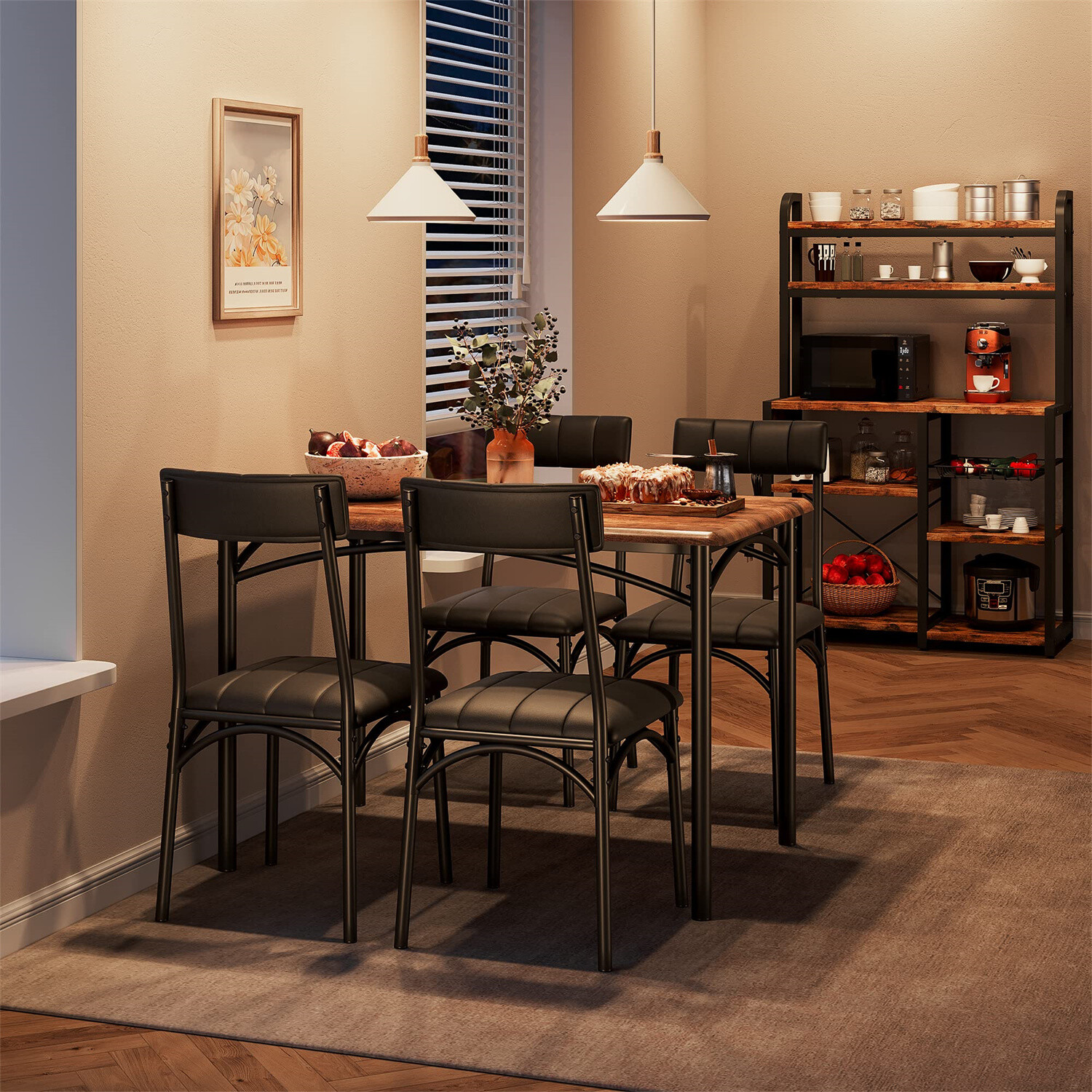 ✅✅Dining Table Set for 4 Dining Sets Table and Chairs Metal and Wood Upholstere