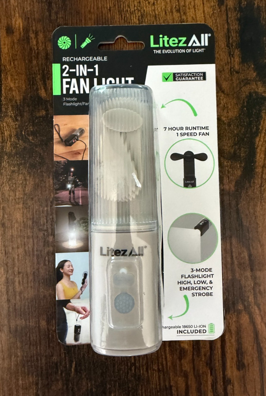 LitezAll 2-N-1 Pocket Fan/ Flashlight w/ Emergency Strobe - Rechargeable