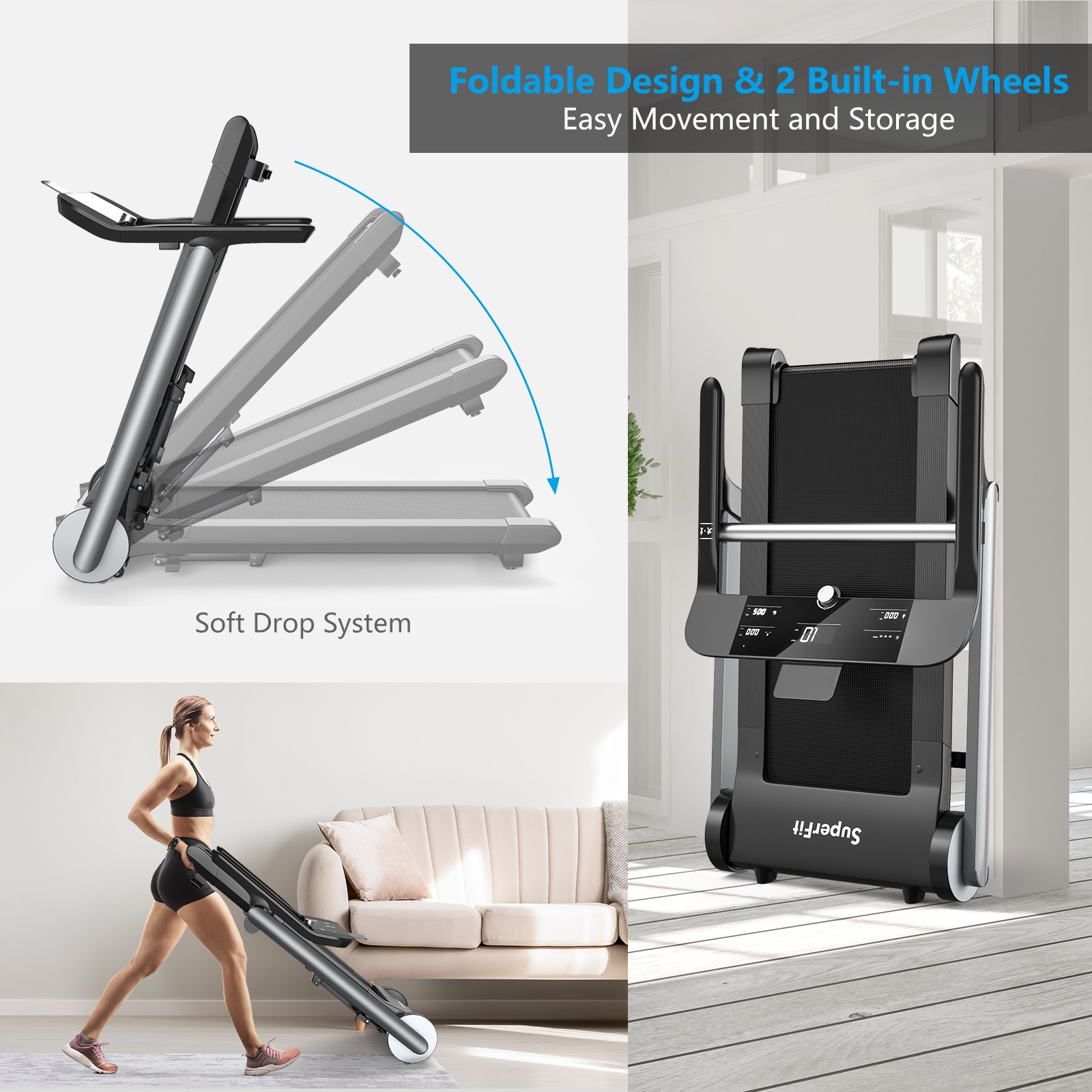 Superfit Electric Jogging Machine Folding Treadmill Bluetooth10 Preset Programs