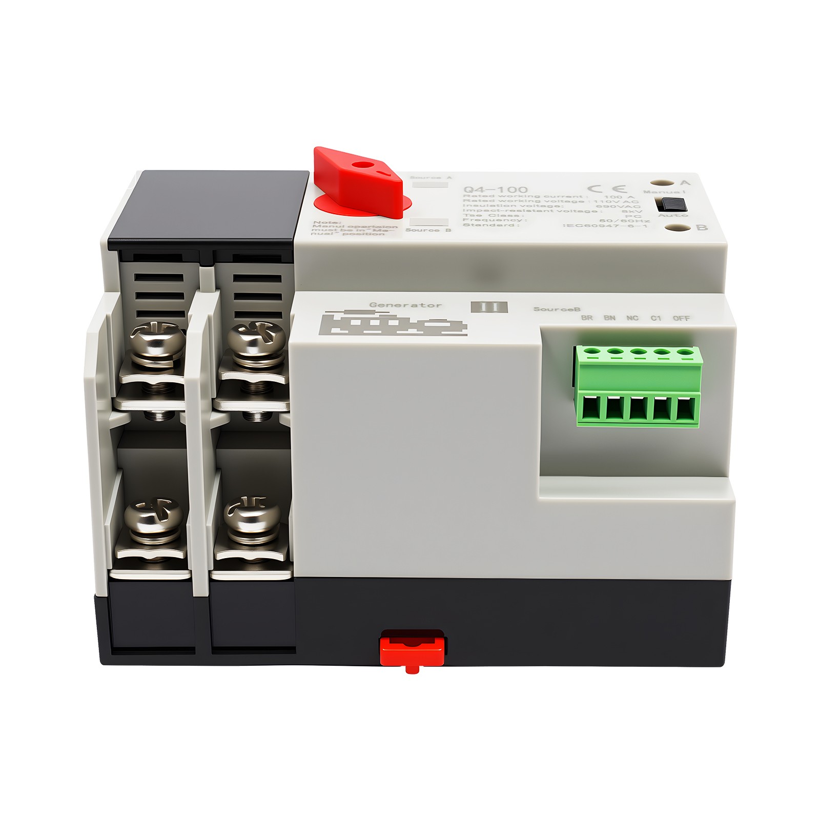 100A Automatic Transfer Switch 2P Power Generator Changeover Switch Dual Power