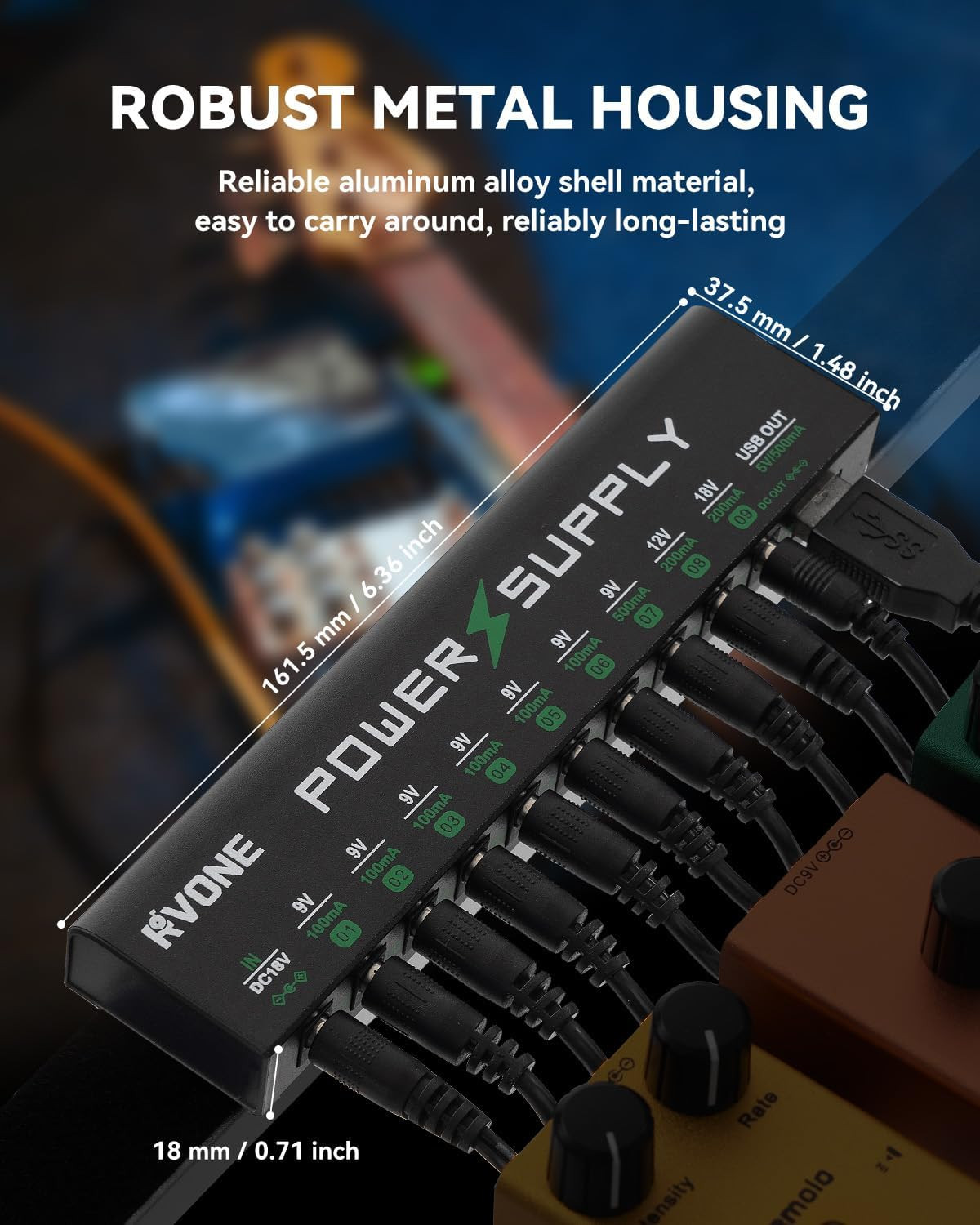 Guitar Pedal Power Supply, 10 Isolated DC Outputs for 9V/12V/18V Effects