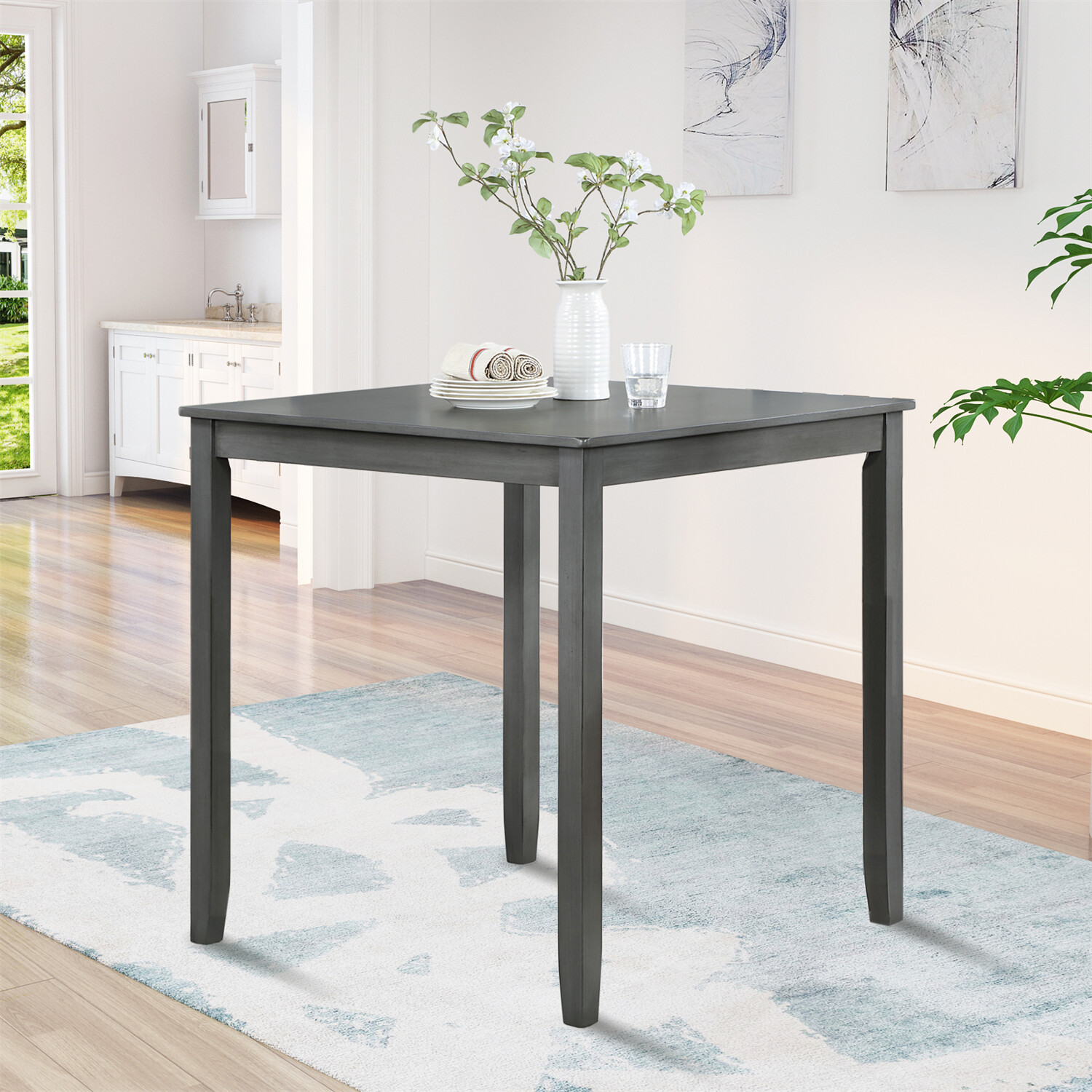 Square Dining Table Wooden Table Kitchen Dining Room Table For 4 Person Gray US