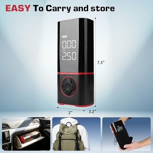 Portable Air Compressor, Tire Inflator with Digital Gauge, 2000mAh